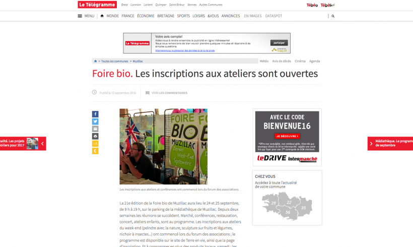 Télégrame : « Les inscriptions aux ateliers sont ouvertes »