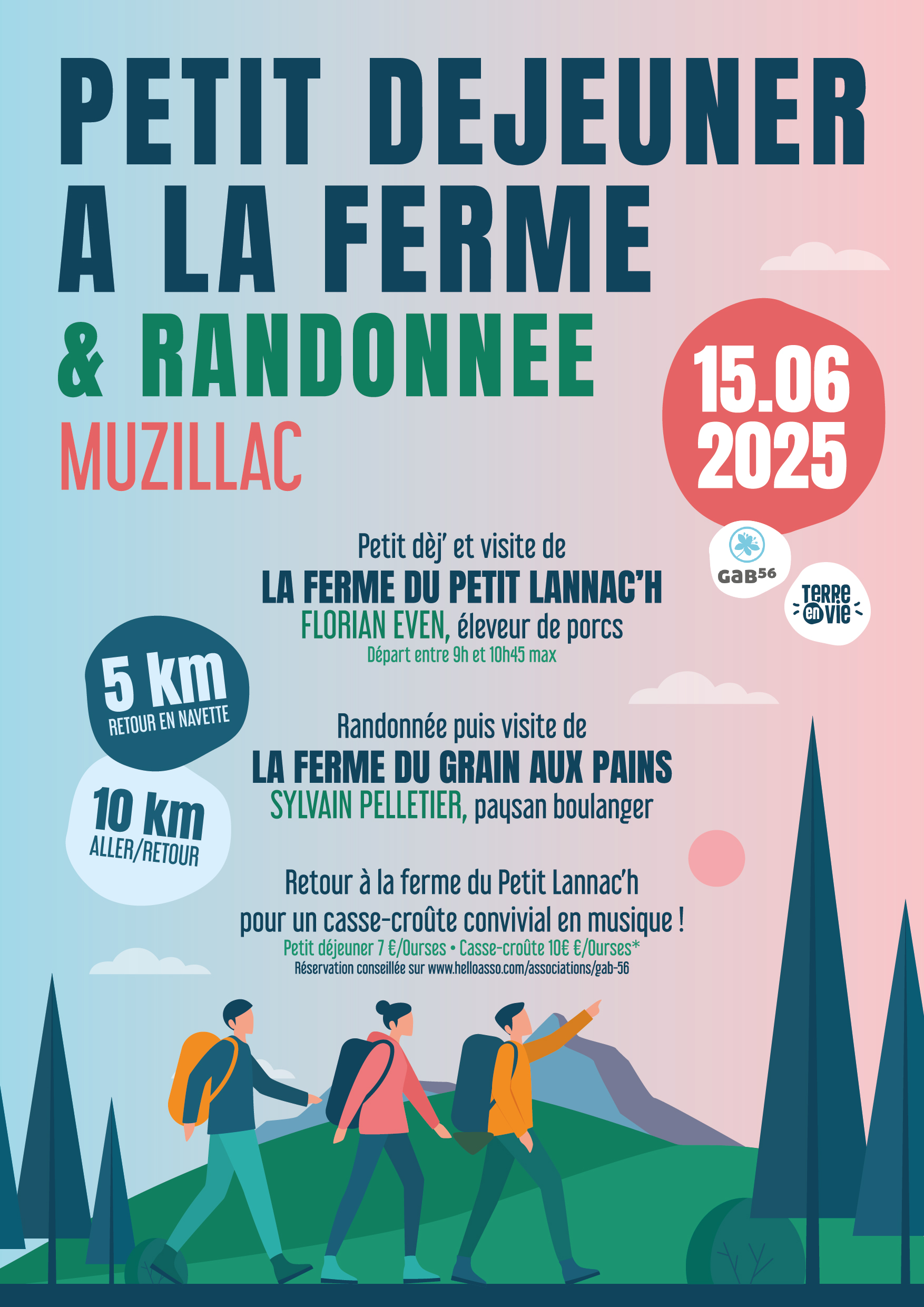 Affiche petit déjeuner à la fermer & randonnée à muzillac le 15 juin 2025