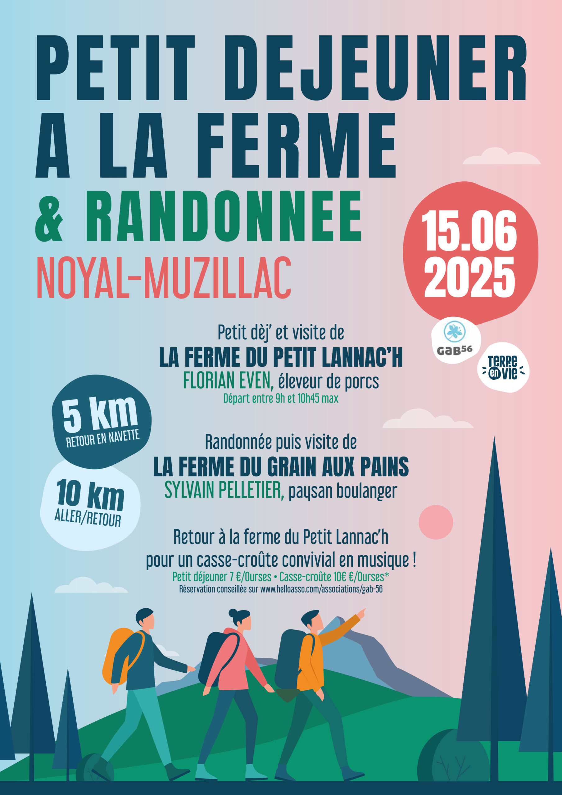 Affiche petit déjeuner à la fermer & randonnée à muzillac le 15 juin 2025