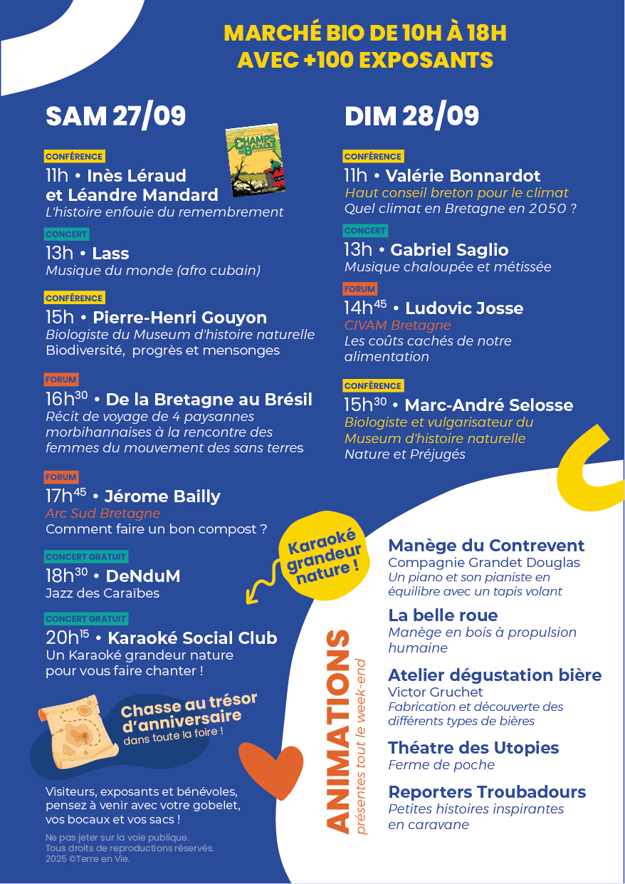 Programme de la Foire bio de Muzillac - Terre en vie a 30 ans !