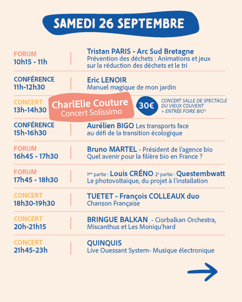 Programme samedi 26 septembre foire bio muzillac