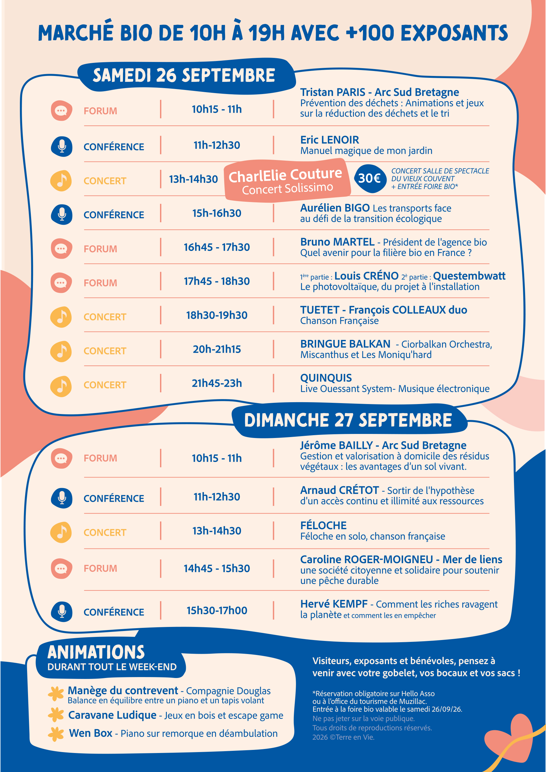 Programme La Bio en Fête, foire bio de Muzillac
